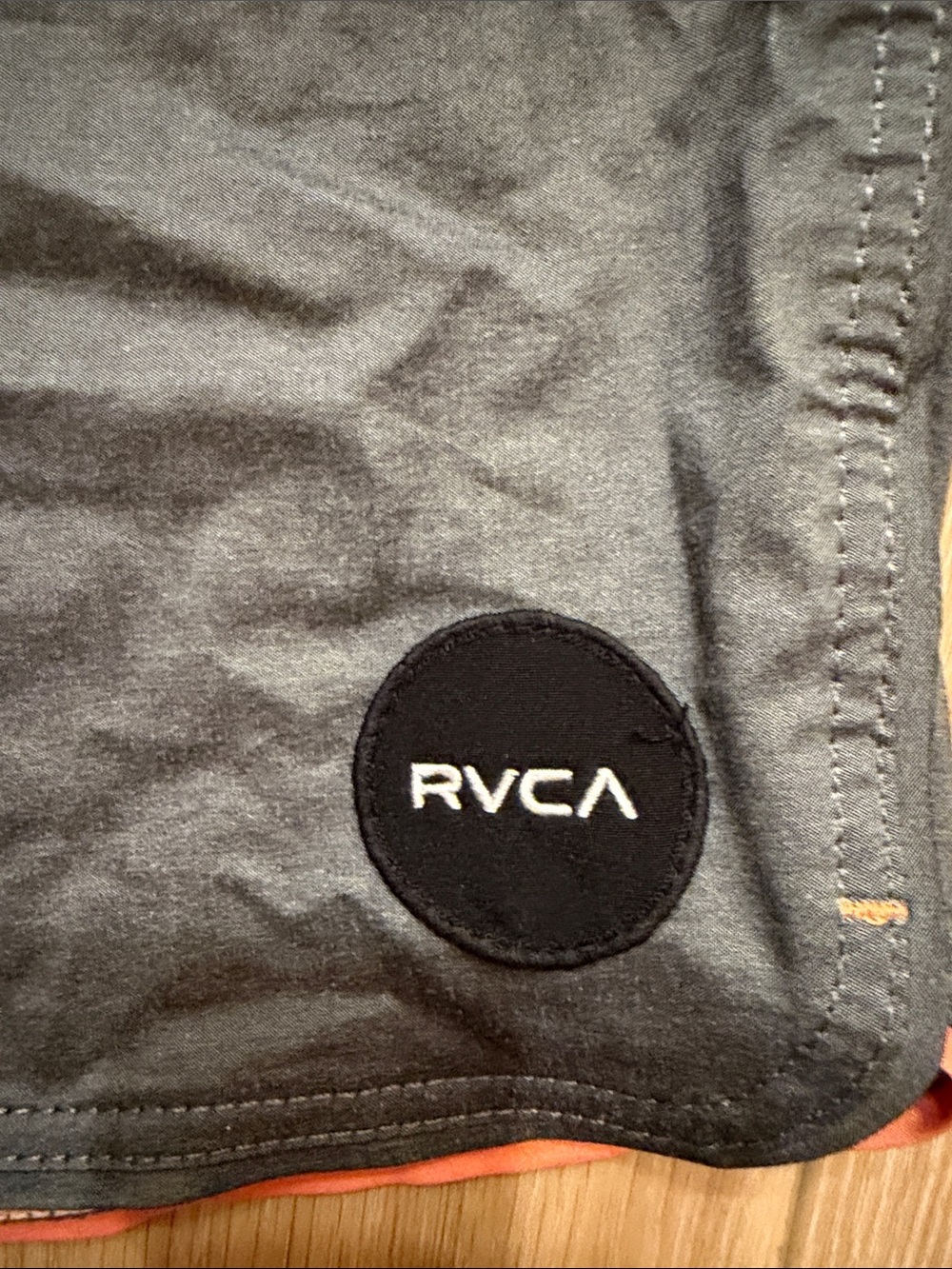 RVCA Men’s Charcoal Gray Swim Board Shorts with Orange Trim - Picture 2 of 5